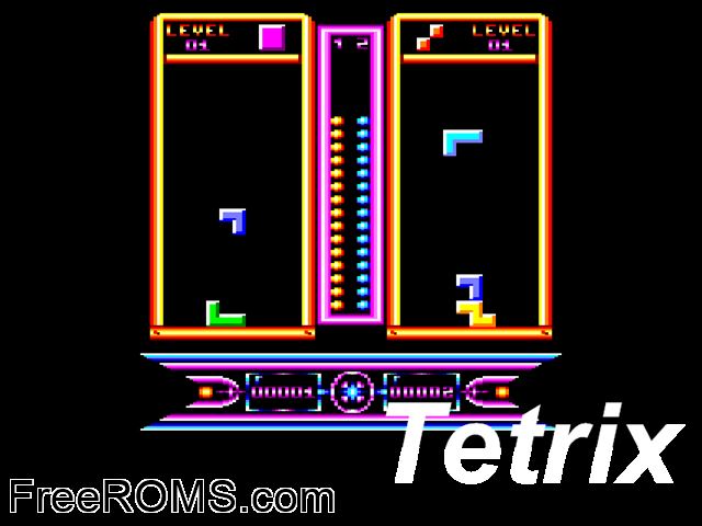 Tetrix (UK) (1989) [a1] Amstrad CPC game showing 3D box cover and gameplay screenshot